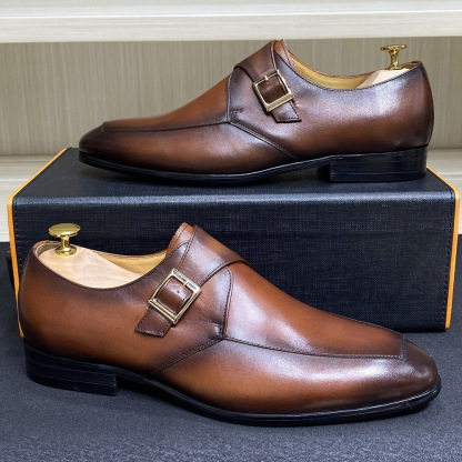 Men's Handcrafted Genuine Leather Formal Buckle Monk Shoes