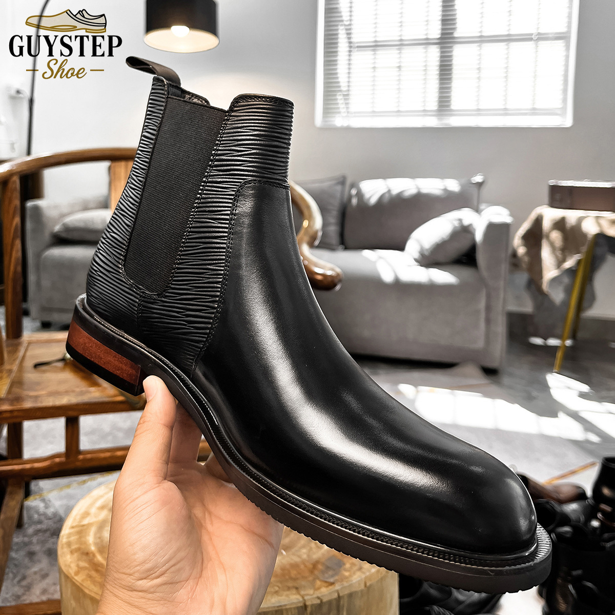 GUYSTEP™ Men's Full-Grain Leather Classic Chelsea Boots | Versatile Business Casual Footwear – Comfortable All Day