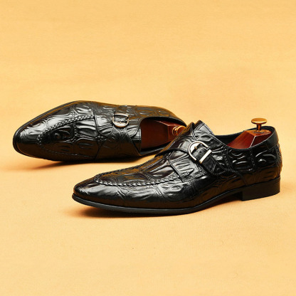 Men's Genuine Leather Formal Buckle Slip-On Business Monk Shoes