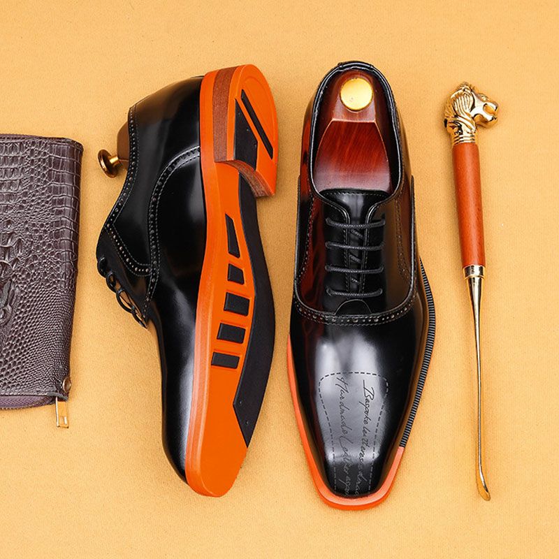 Men's Genuine Leather Letter-Printed Brogued Oxford Shoes