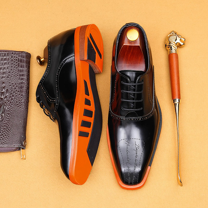 Men's Genuine Leather Letter-Printed Brogued Oxford Shoes