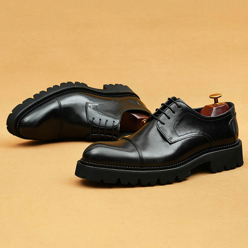 Men's Genuine Leather Distressed Burnished Platform Business-Casual Derby Shoes