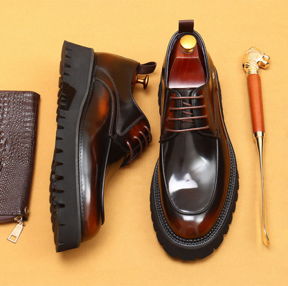 Men's Genuine Leather Round-Toe Platform Elevated Derby Shoes