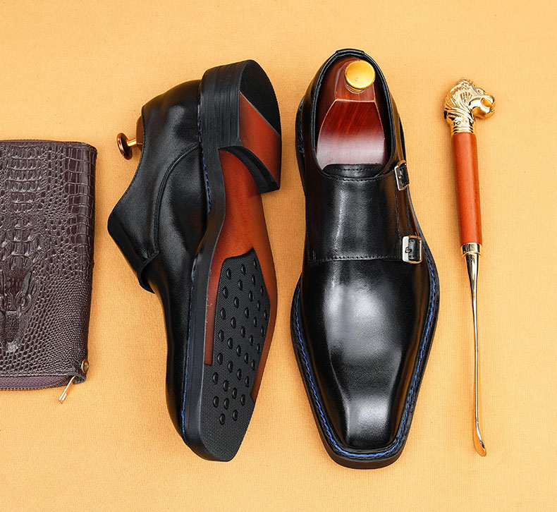 Men's Genuine Leather Buckle Monk Shoes