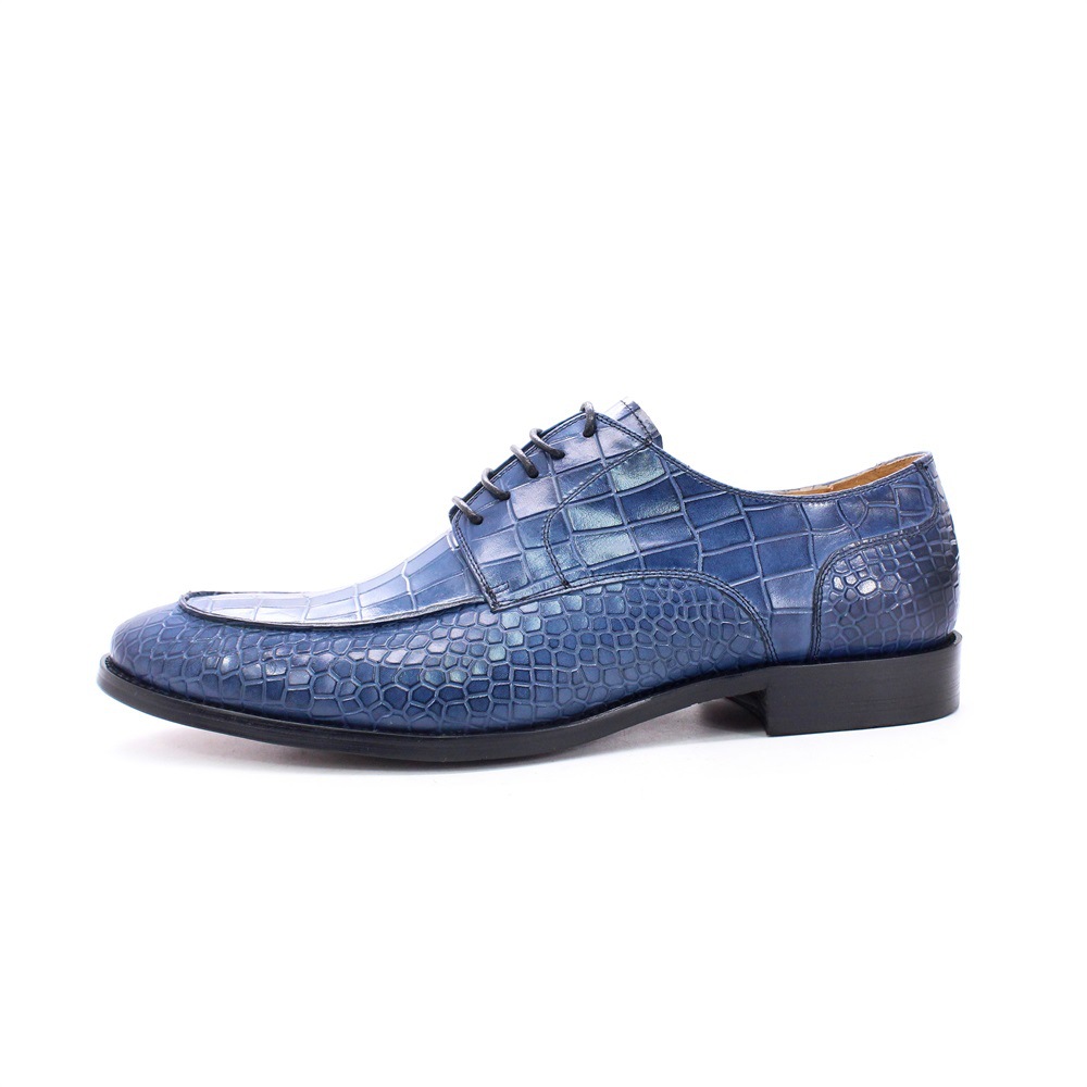 Men's Cowhide Crocodile-Embossed Derby Shoes - Yellow & Blue