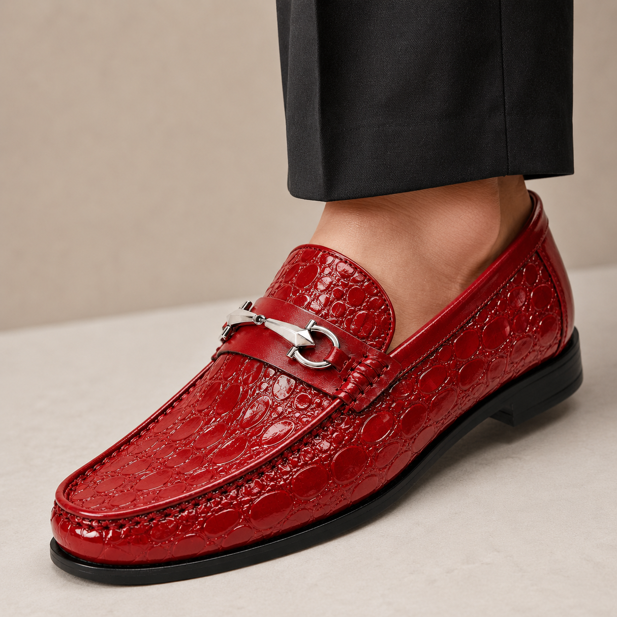Men’s Genuine Leather Crocodile-Embossed Horsebit Loafers – Multiple Colors
