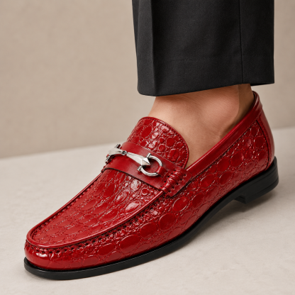 Men’s Genuine Leather Crocodile-Embossed Horsebit Loafers – Multiple Colors