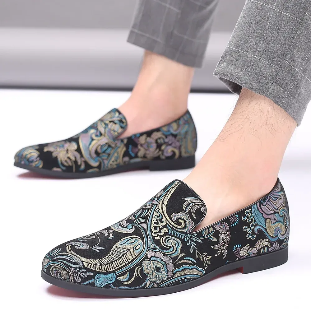 Red Sole Loafers for Men Slip-On Canvas Round Toe Handmade Fashion Business Men Shoes  Size 38-48