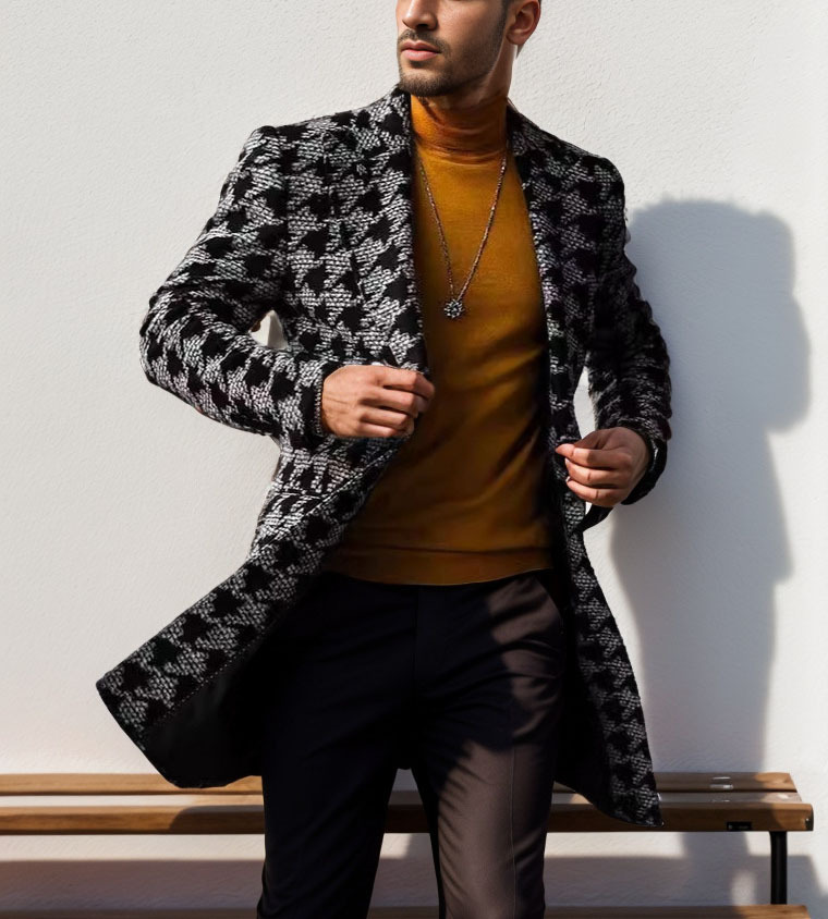 GUYSTEP™Men's mid-length double-breasted slim fit wool coat