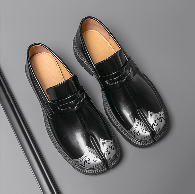 Men's Genuine Leather Round-Toe Platform Split-Toe Loafers