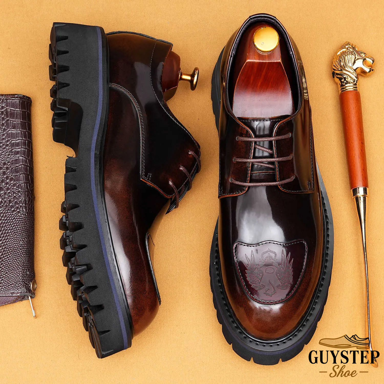 GUYSTEP™Men's Genuine Leather Embossed Thick Sole Polished Derby Shoes
