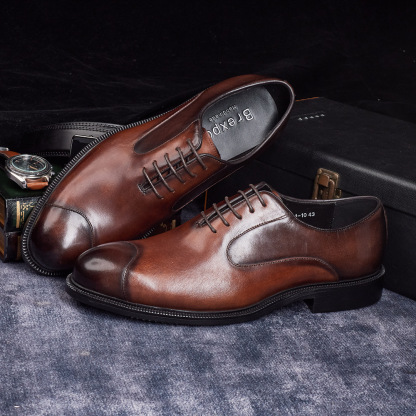 Men's Genuine Leather Pointed-Toe Business Lace-Up Oxford Shoes