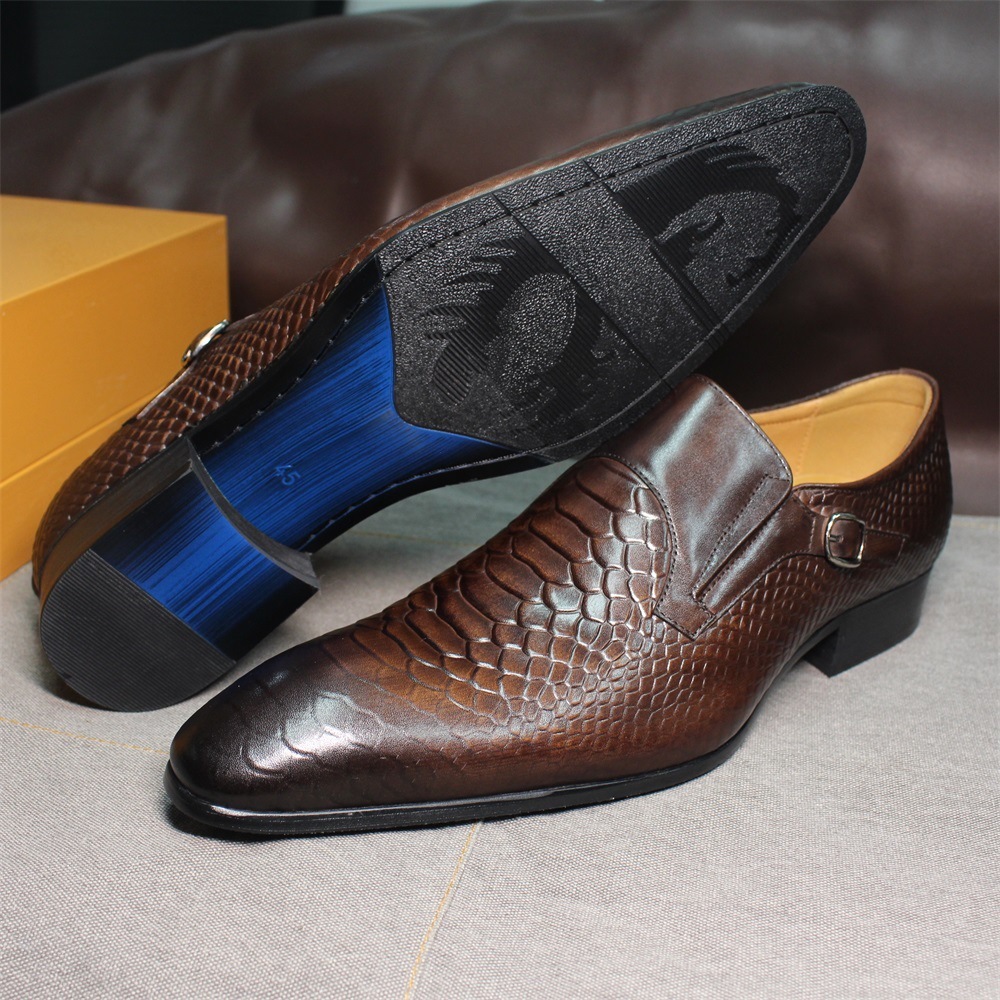 Men's Genuine Leather Crocodile Embossed Pointed Toe Loafers