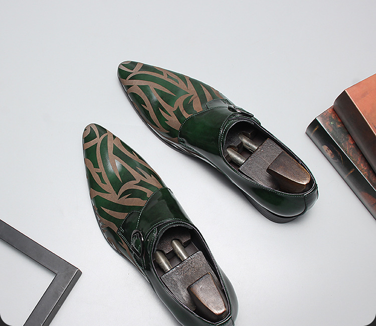 Men's Full-Grain Leather Pattern-Printed Monk Shoes