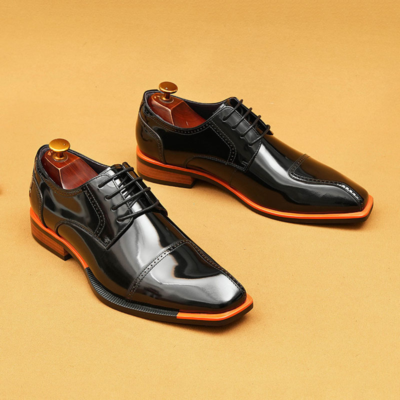 Men's Genuine Patent Leather British-Style Square-Toe Business Formal Derby Shoes
