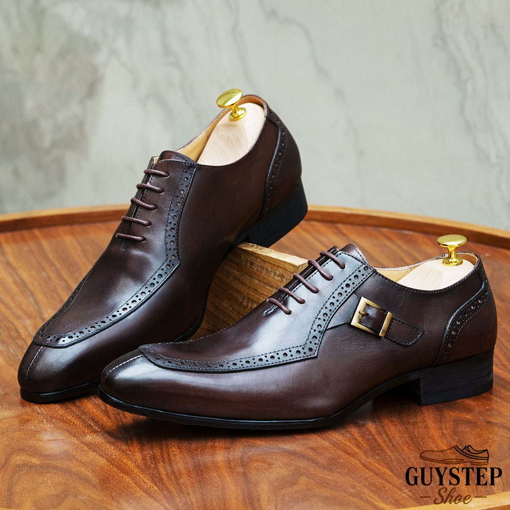 GUYSTEP™ Men's Genuine Leather Handcrafted Business-Casual Brogued Oxford Shoes