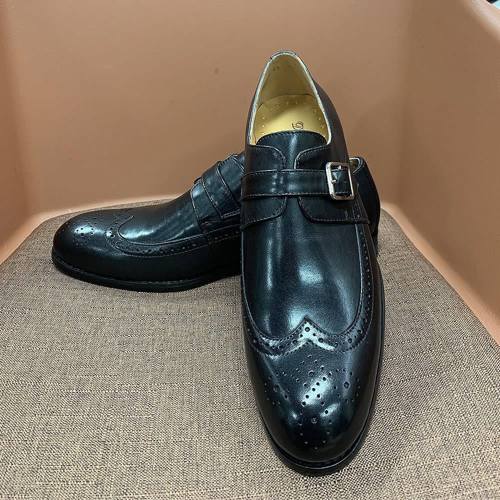 Men's Genuine Leather Brogue-Detailed Monk Shoes
