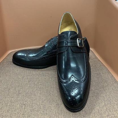 Men's Genuine Leather Brogue-Detailed Monk Shoes