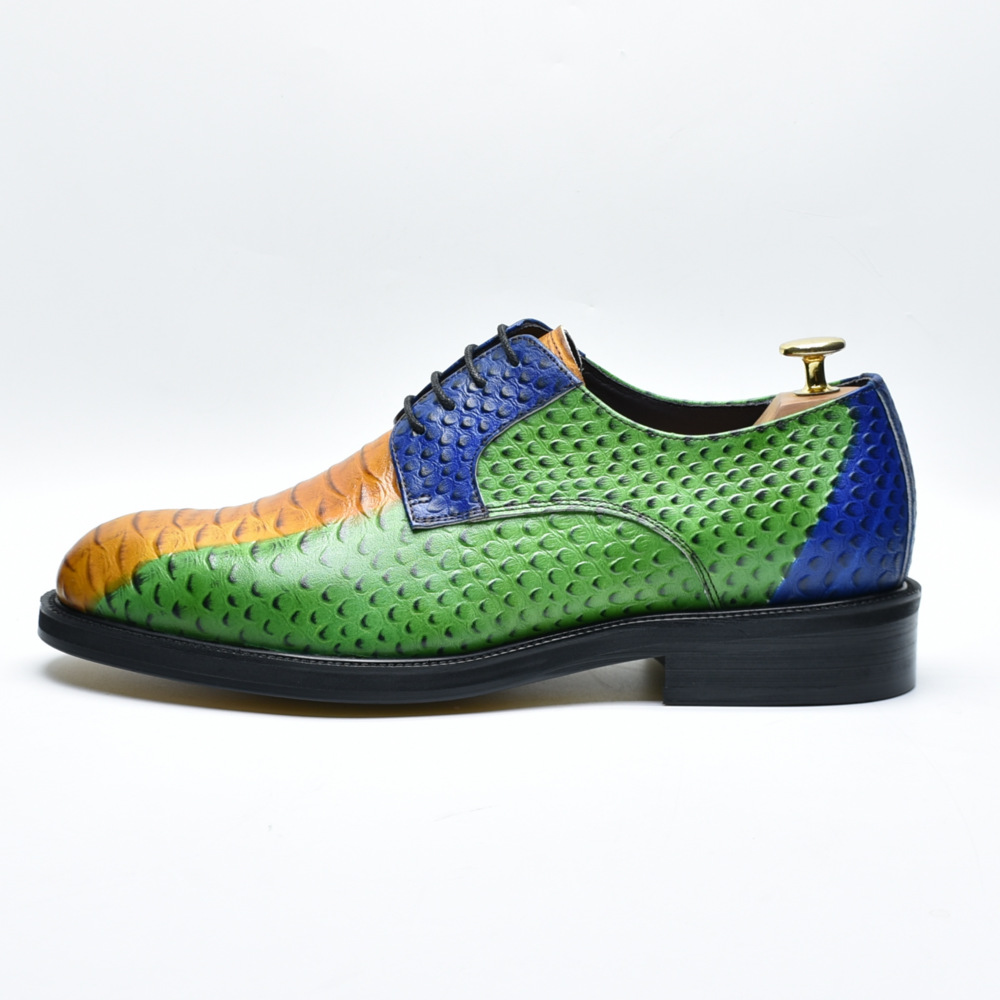 Men's Top-Grain Leather Colorful Snake-Patterned Leather Shoes