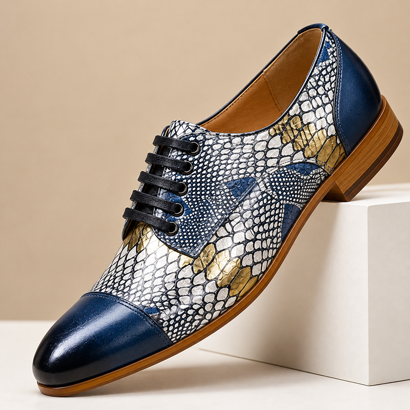 Bestselling GUYSTEP™ Cowhide Oxford Shoes - Snake-Print Patchwork | Non-Slip for Office & Daily Commutes