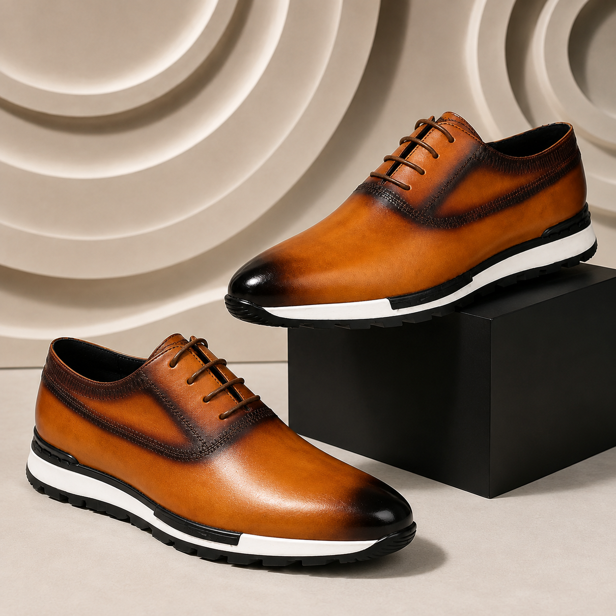 Men's Leather Lace-Up Casual Sneakers – Available in Multiple Colors