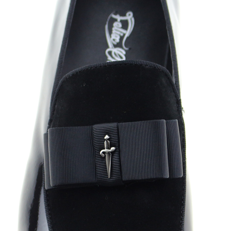 Handmade Genuine Patent Leather And Nubuck Leather Patchwork With Bow Tie Men Wedding Dress Shoes