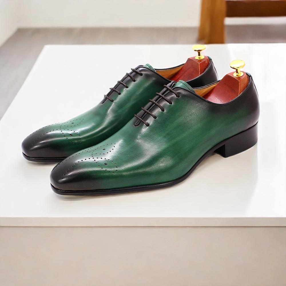Large Size Men's Genuine Leather Oxford Shoes | Stylish Pointed Toe Formal Shoes with Wide Width (6 Colors: Yellow/Blue/Brown/Green/Black/Purple) | Premium Comfort Dress Shoes for Business & Weddings