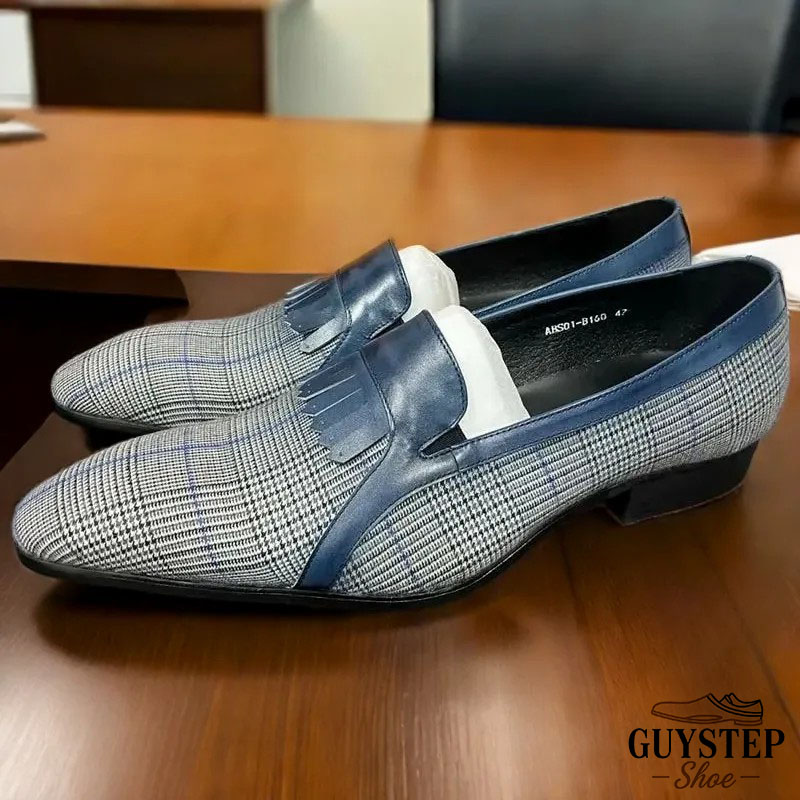 GUYSTEP™Men's Plaid Loafers with Leather Fringe Detail