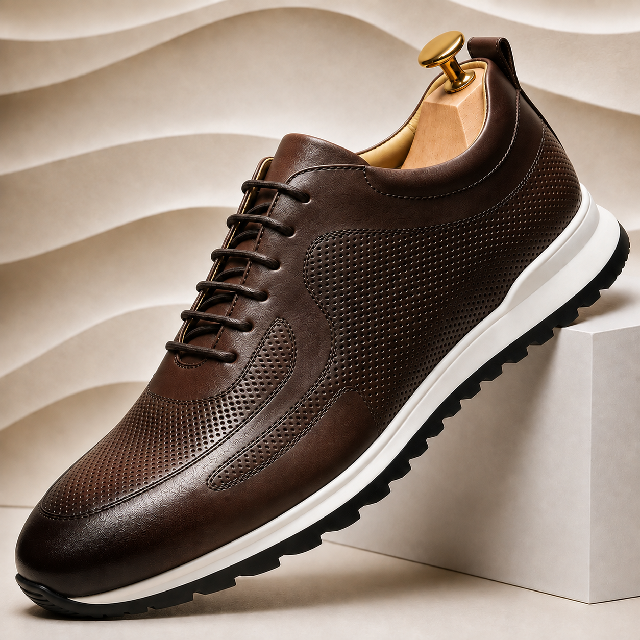 Men’s Genuine Leather Perforated Lace-Up Sneakers – Multiple Colors