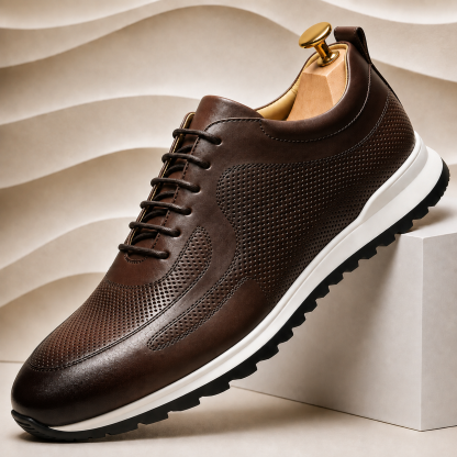 Men’s Genuine Leather Perforated Lace-Up Sneakers – Multiple Colors