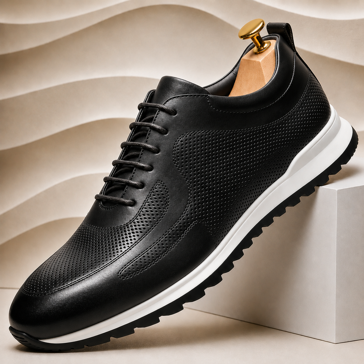 Men’s Genuine Leather Perforated Lace-Up Sneakers – Multiple Colors