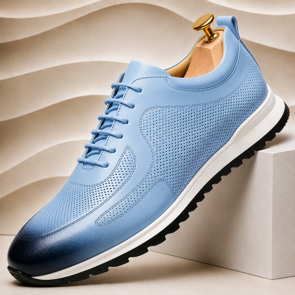 Men’s Genuine Leather Perforated Lace-Up Sneakers – Multiple Colors