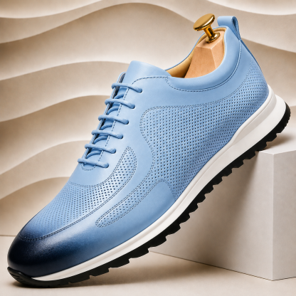 Men’s Genuine Leather Perforated Lace-Up Sneakers – Multiple Colors