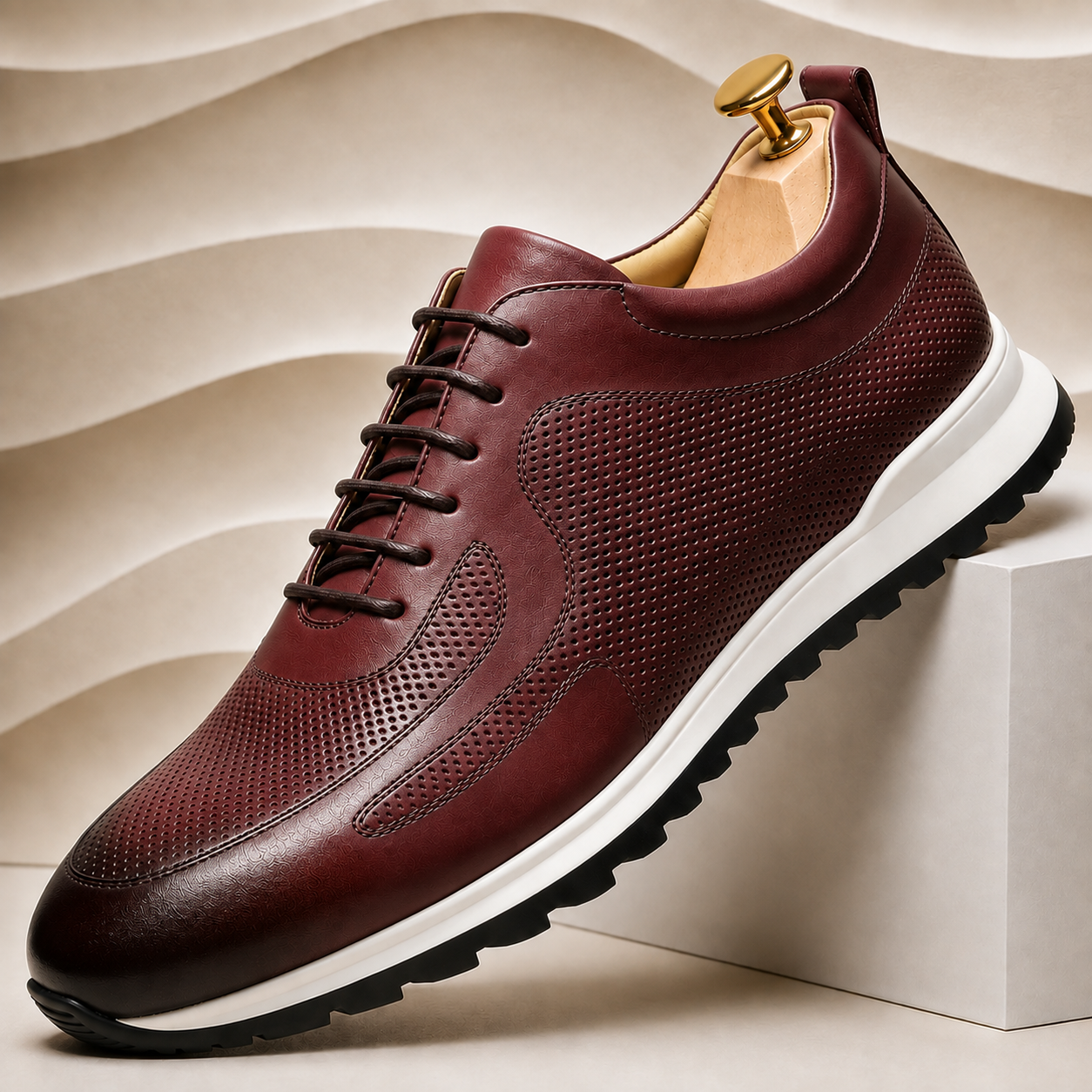 Men’s Genuine Leather Perforated Lace-Up Sneakers – Multiple Colors