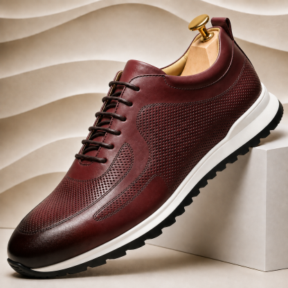 Men’s Genuine Leather Perforated Lace-Up Sneakers – Multiple Colors