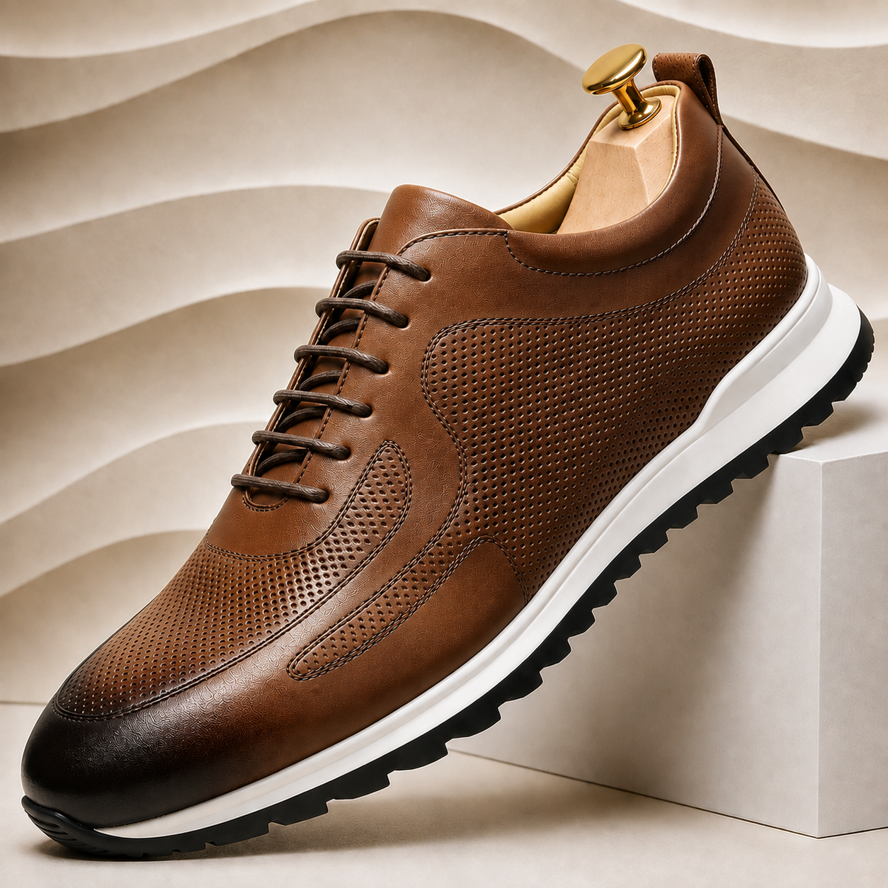 Men’s Genuine Leather Perforated Lace-Up Sneakers – Multiple Colors