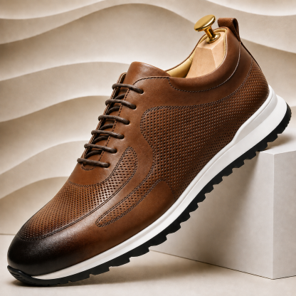 Men’s Genuine Leather Perforated Lace-Up Sneakers – Multiple Colors