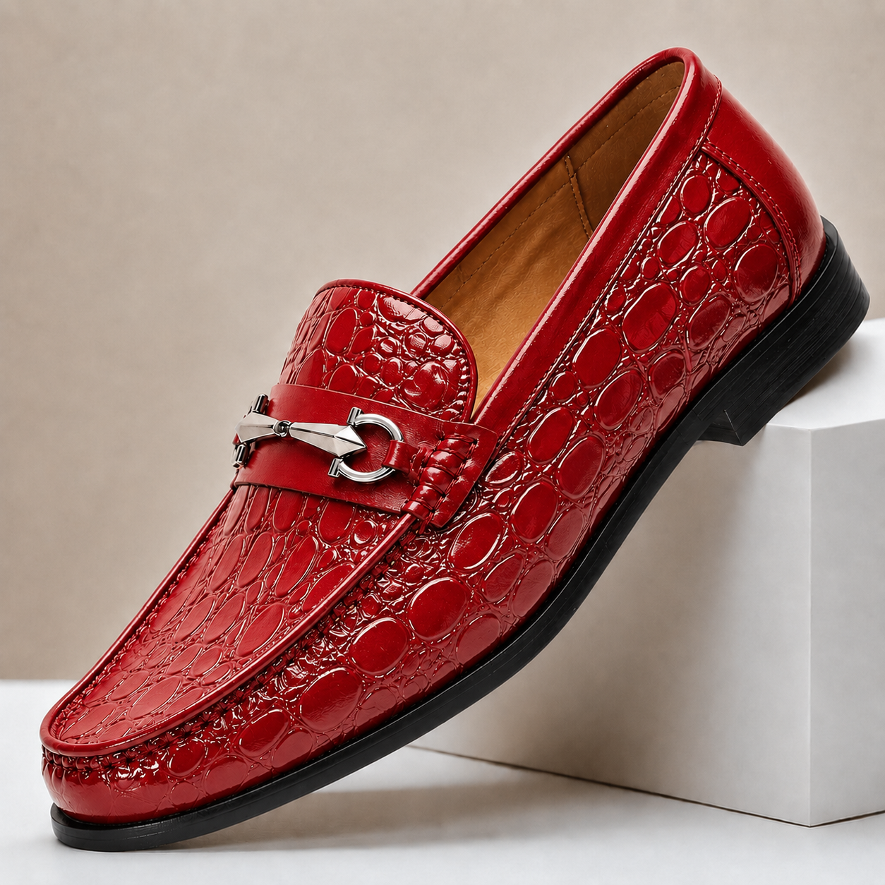 Men’s Genuine Leather Crocodile-Embossed Horsebit Loafers – Multiple Colors