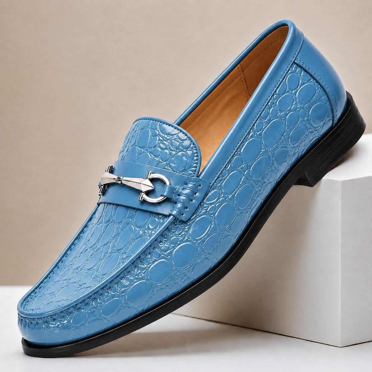 Men’s Genuine Leather Crocodile-Embossed Horsebit Loafers – Multiple Colors