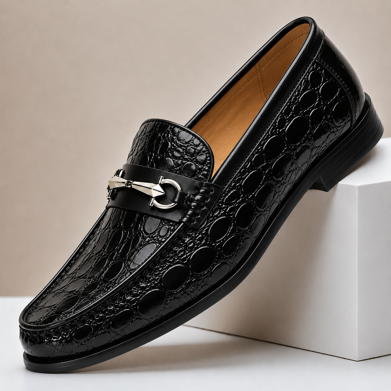 Men’s Genuine Leather Crocodile-Embossed Horsebit Loafers – Multiple Colors