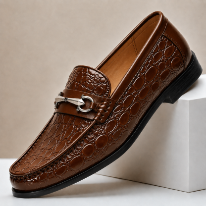 Men’s Genuine Leather Crocodile-Embossed Horsebit Loafers – Multiple Colors