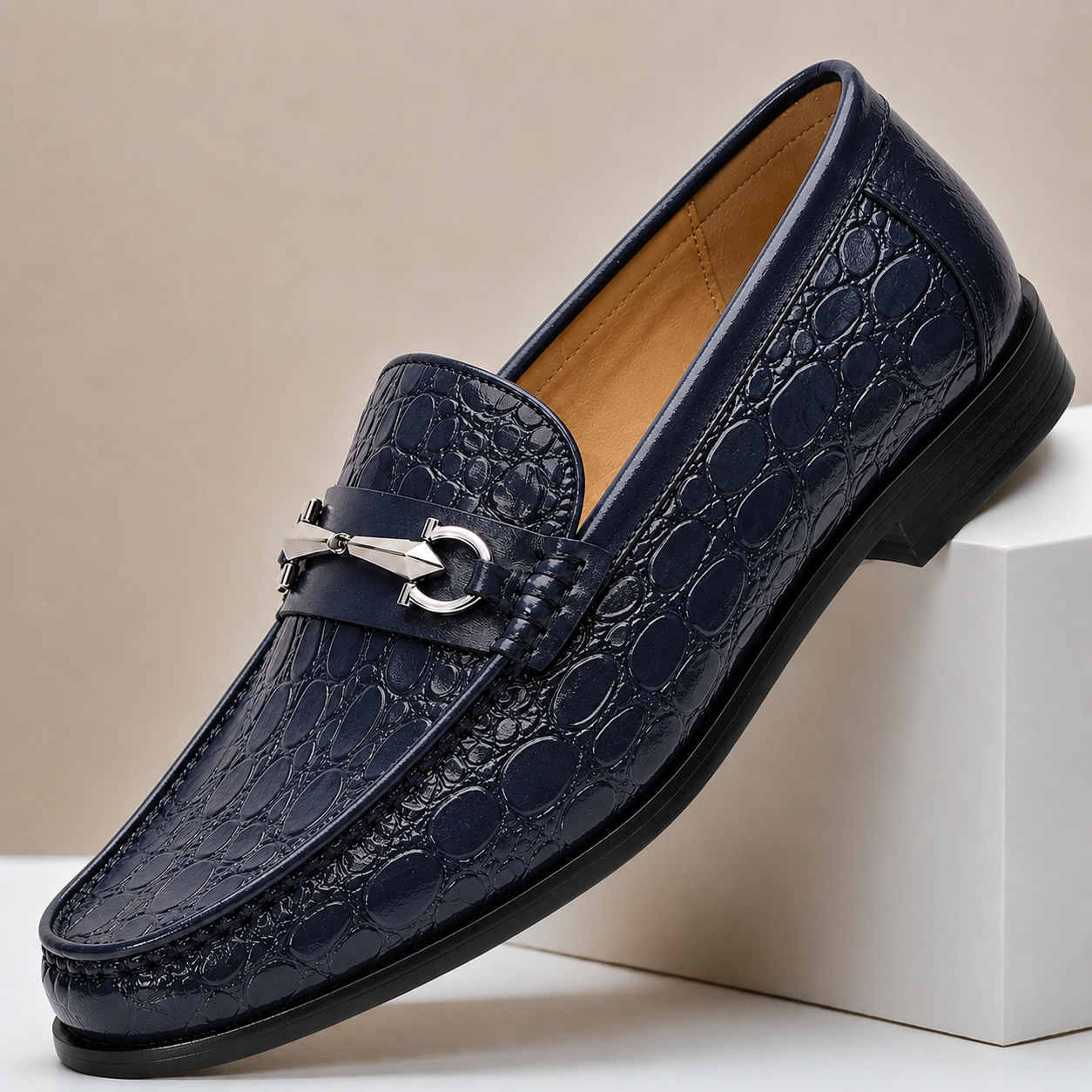 Men’s Genuine Leather Crocodile-Embossed Horsebit Loafers – Multiple Colors