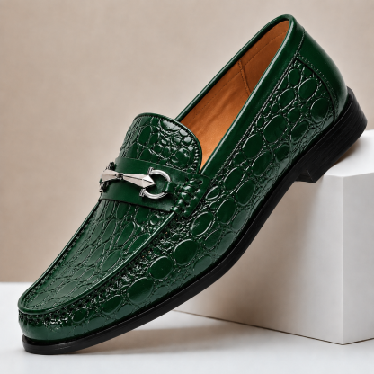 Men’s Genuine Leather Crocodile-Embossed Horsebit Loafers – Multiple Colors