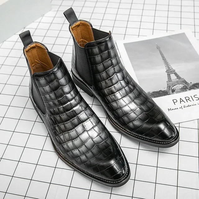 Chelsea Boots for Men Ankle Boots Business Square Toe Slip-On Handmade Mens Boots Free Shipping Size 38-45