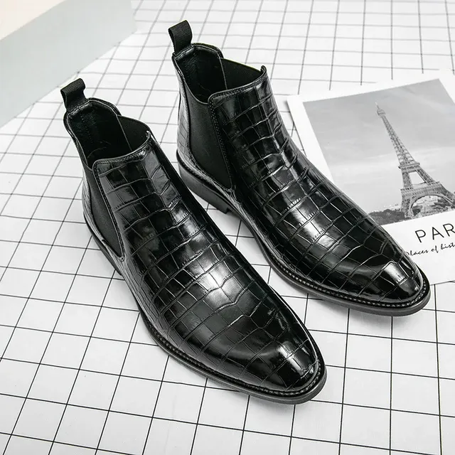 Chelsea Boots for Men Ankle Boots Business Square Toe Slip-On Handmade Mens Boots Free Shipping Size 38-45