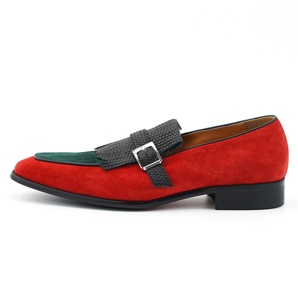 Men's handmade genuine leather woven buckle tassel loafers