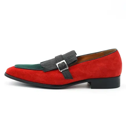 Men's handmade genuine leather woven buckle tassel loafers