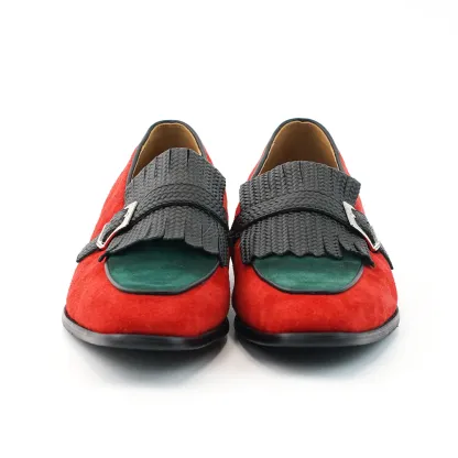 Men's handmade genuine leather woven buckle tassel loafers