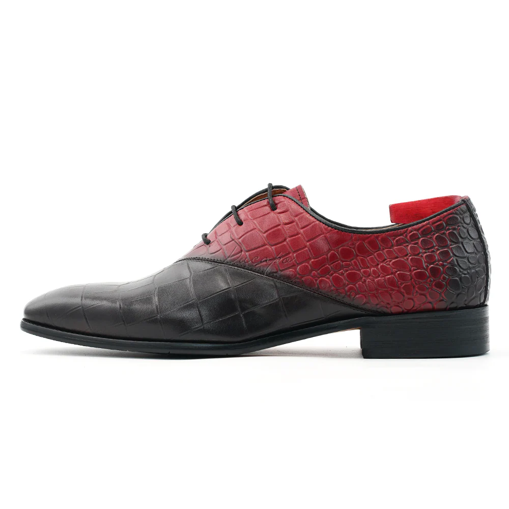Men's red and black embossed Oxford shoes