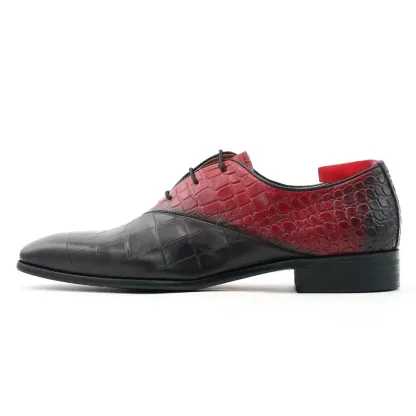 Men's red and black embossed Oxford shoes